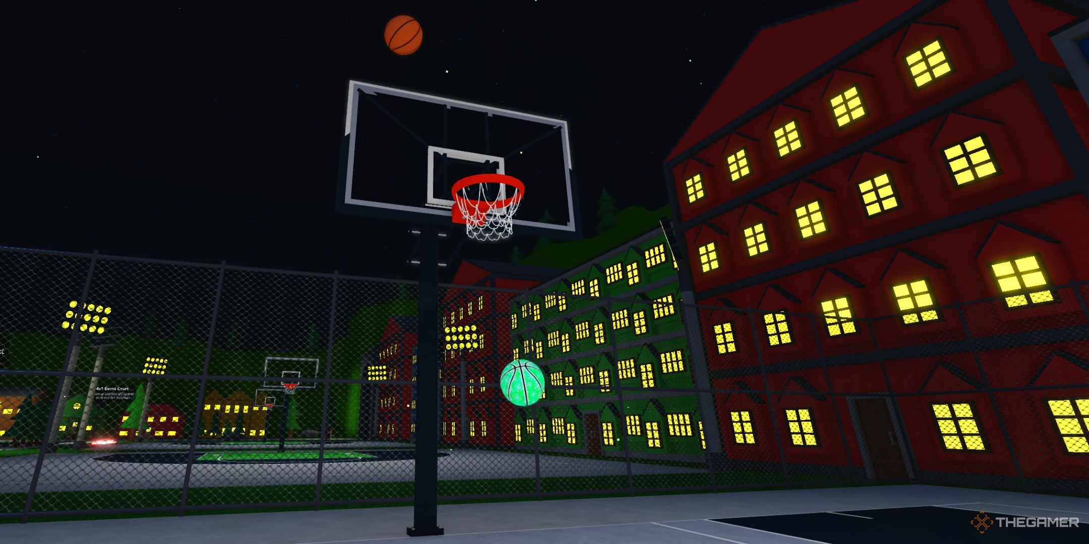 A hoop on the basketball court in the Park area in Basketball Legends.