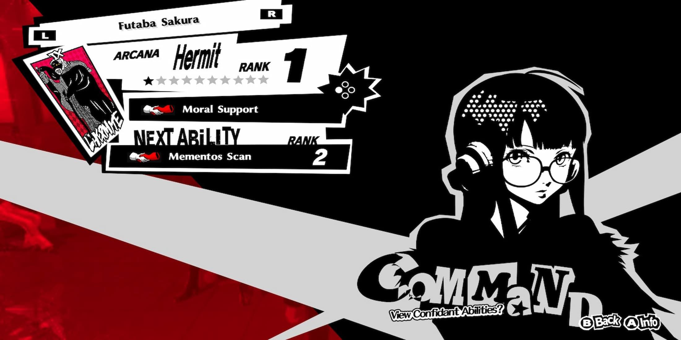 Futaba's Confidant Menu 