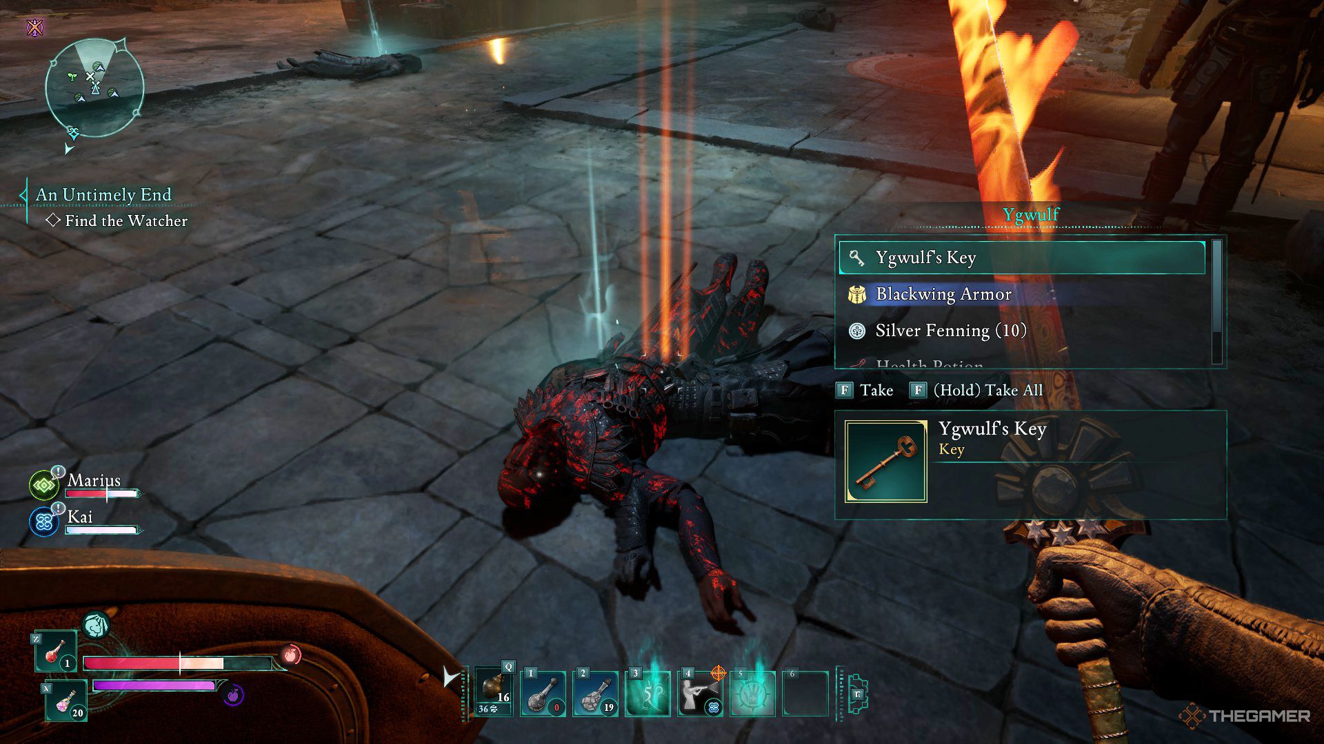 The player loots Ygwulf's dead body in Avowed