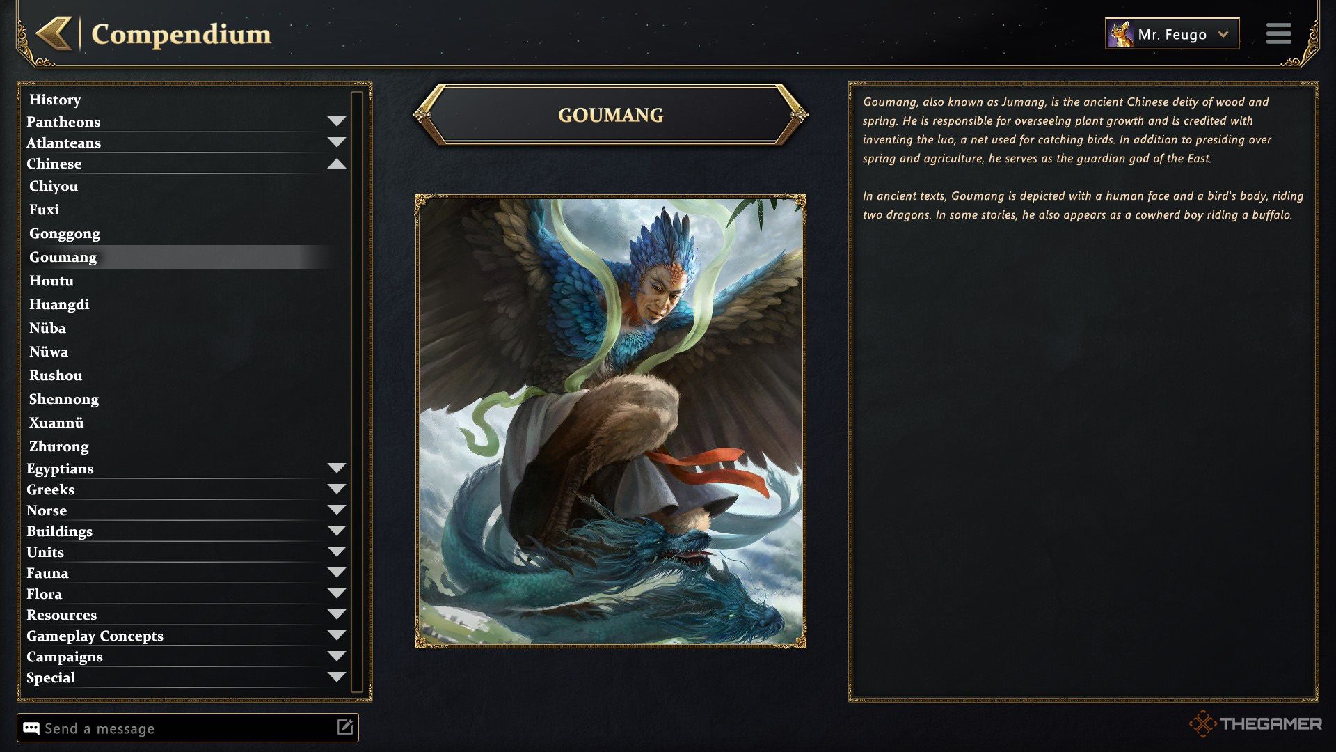 Goumang's compendium page is displayed in Age of Mythology - Retold