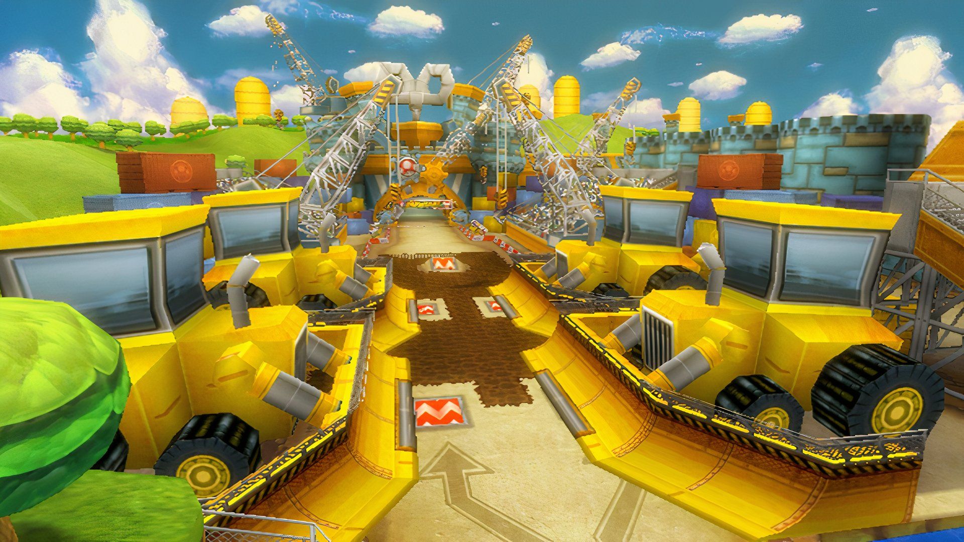 the construction section of Toad's Factory in Mario Kart Wii