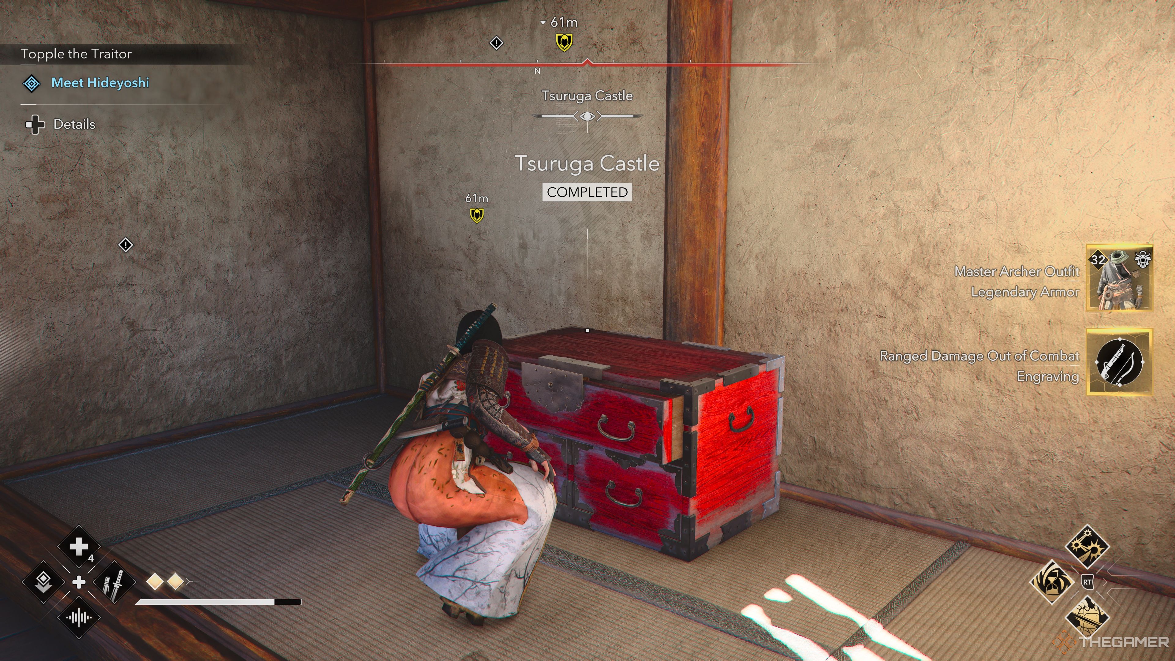 Naoe earns Tsuruga Castle Rewards Chest with the Master Archer Outfit for Yasuke.