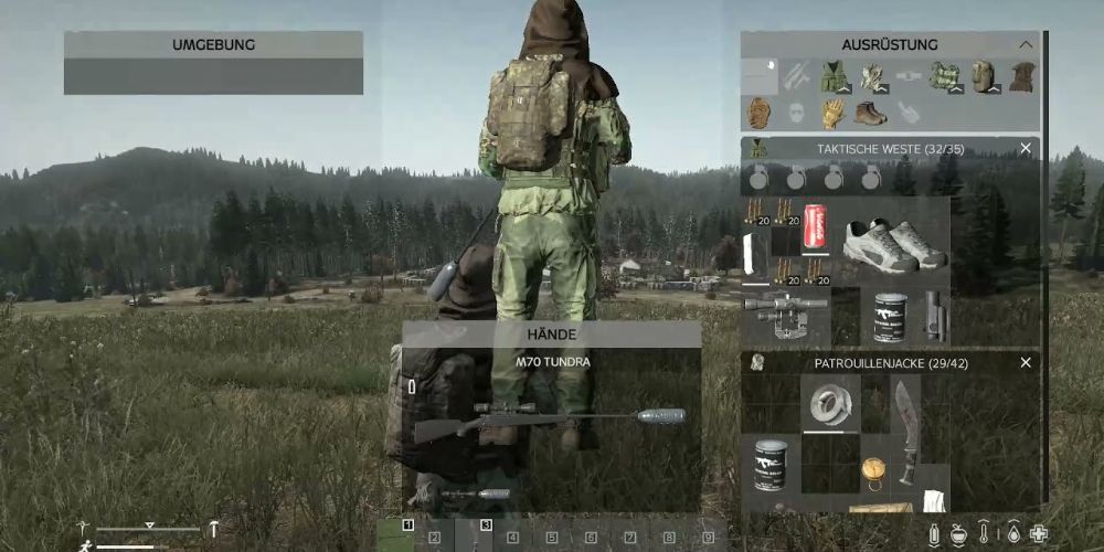 A DayZ character with their inventory menu pulled up.