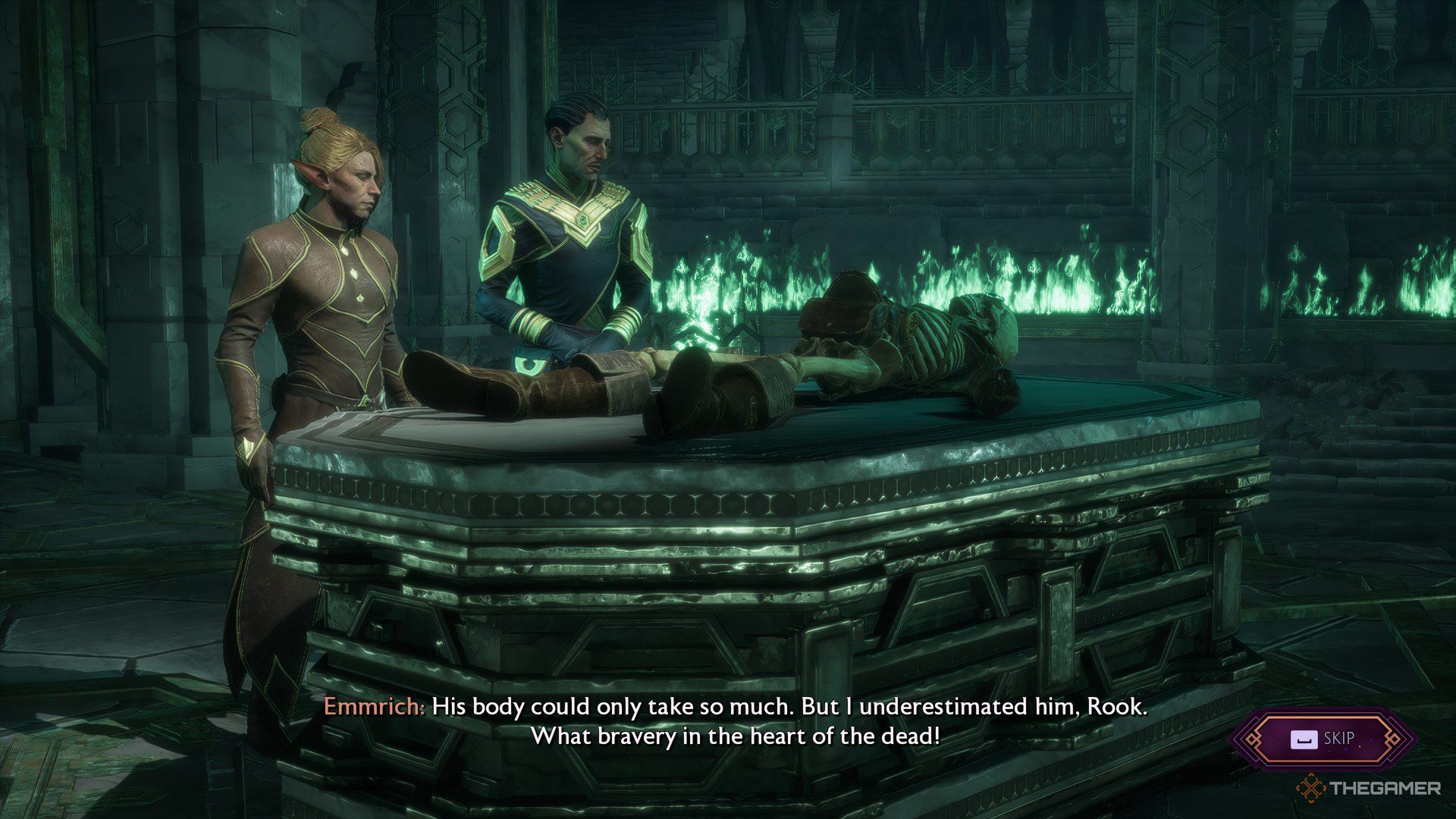 Emmrich and Rook with Manfred in the Necropolis during Emmrich's Personal quest, The Sacrifice of Souls in Dragon Age: The Veilguard.
