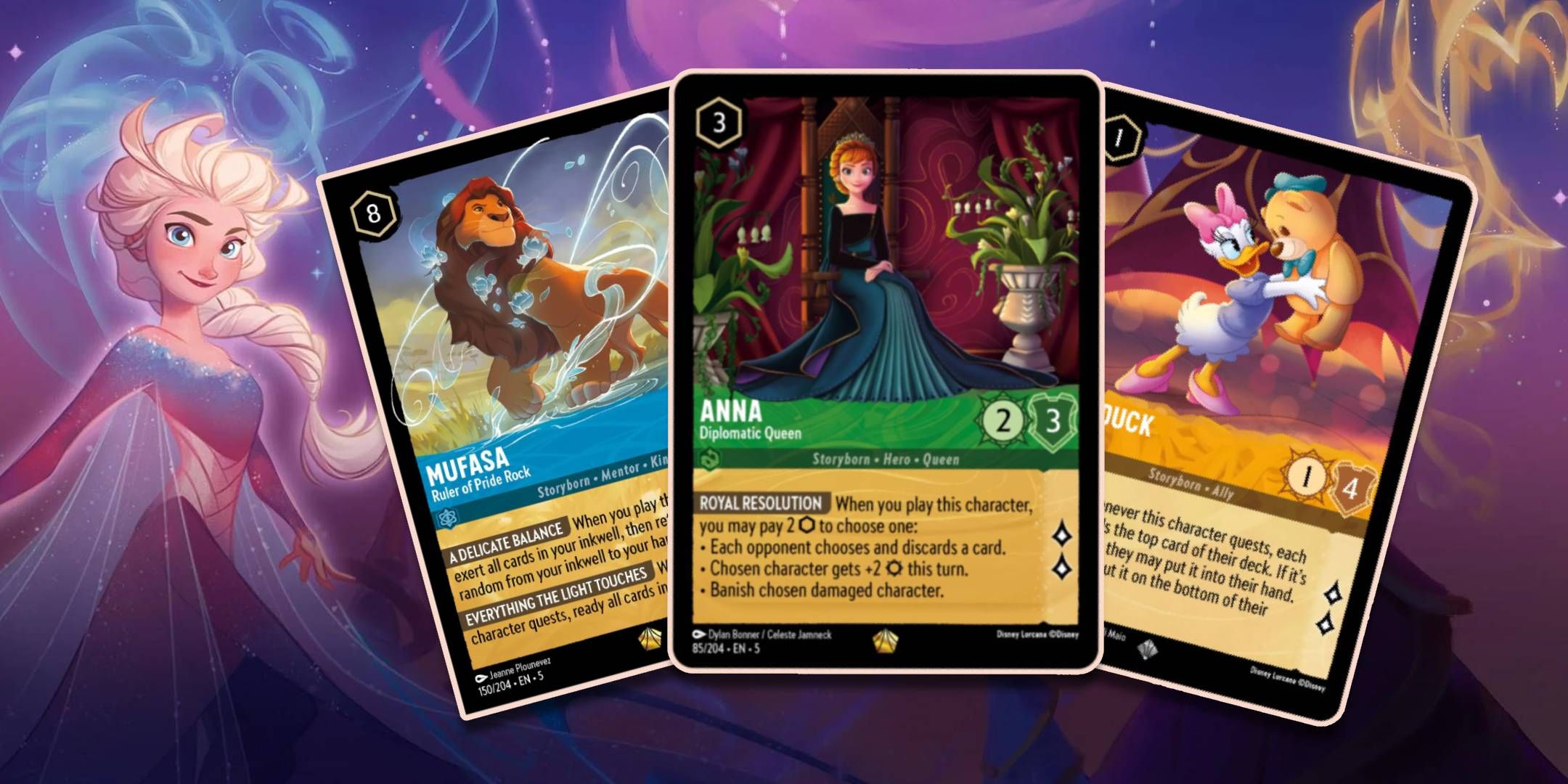 Disney Lorcana Best Shimmering Skies Cards Mufasa, Anna, and Daisy Duck