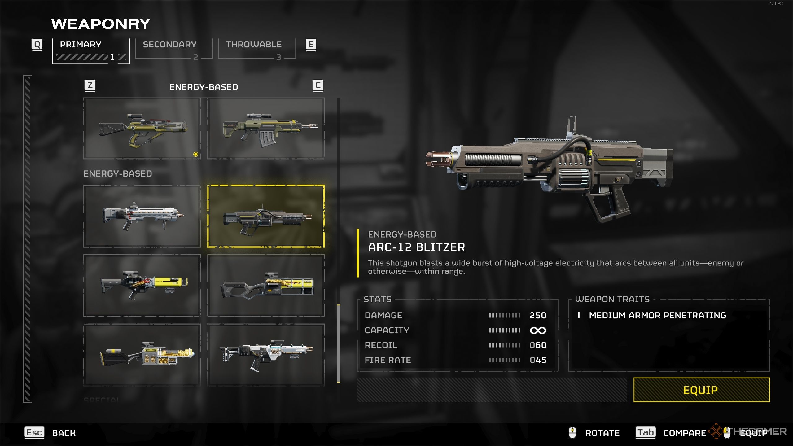 The information page for the ARC-12 Blitzer in Helldivers 2.