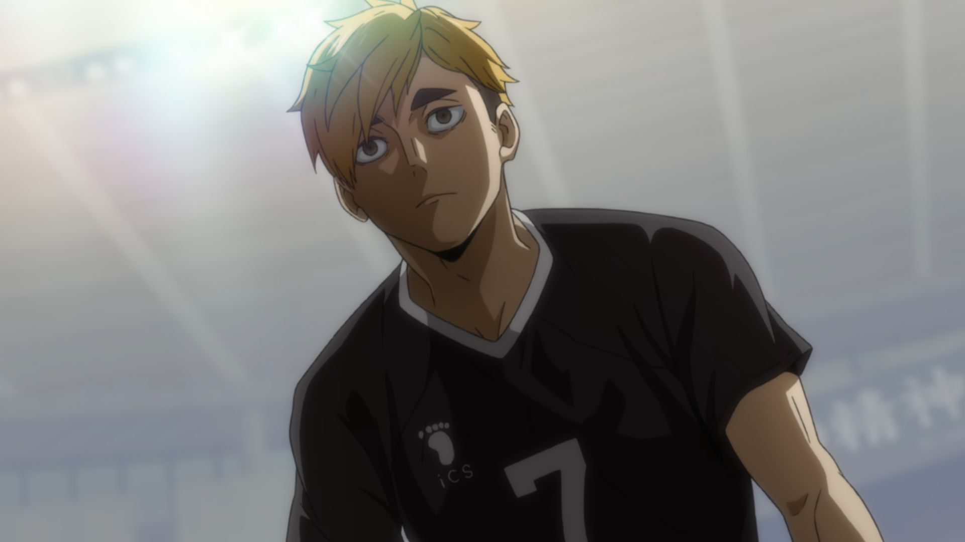 The image shows Miya Atsumu after a successful Service Ace in Haikyu!!