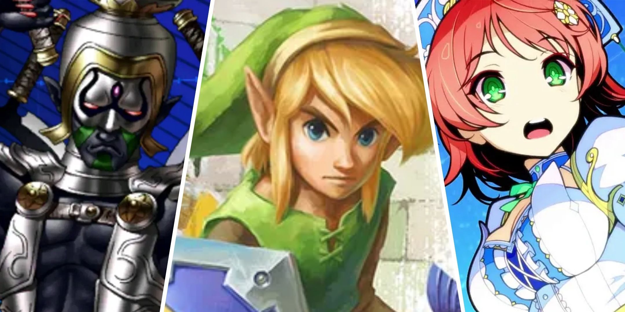 Split image of characters from Shin Megami Tensei 4, Zelda: A Link Between Worlds and Stella Glow.