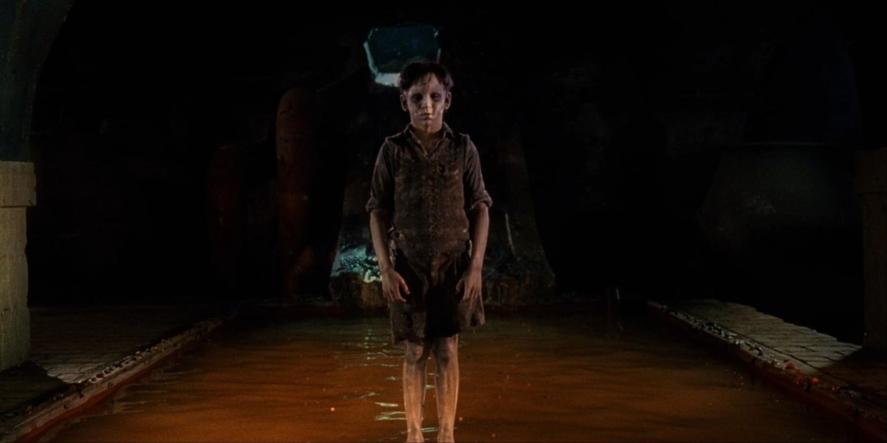 A close-up of Santi's creepy ghost in The Devil's Backbone.