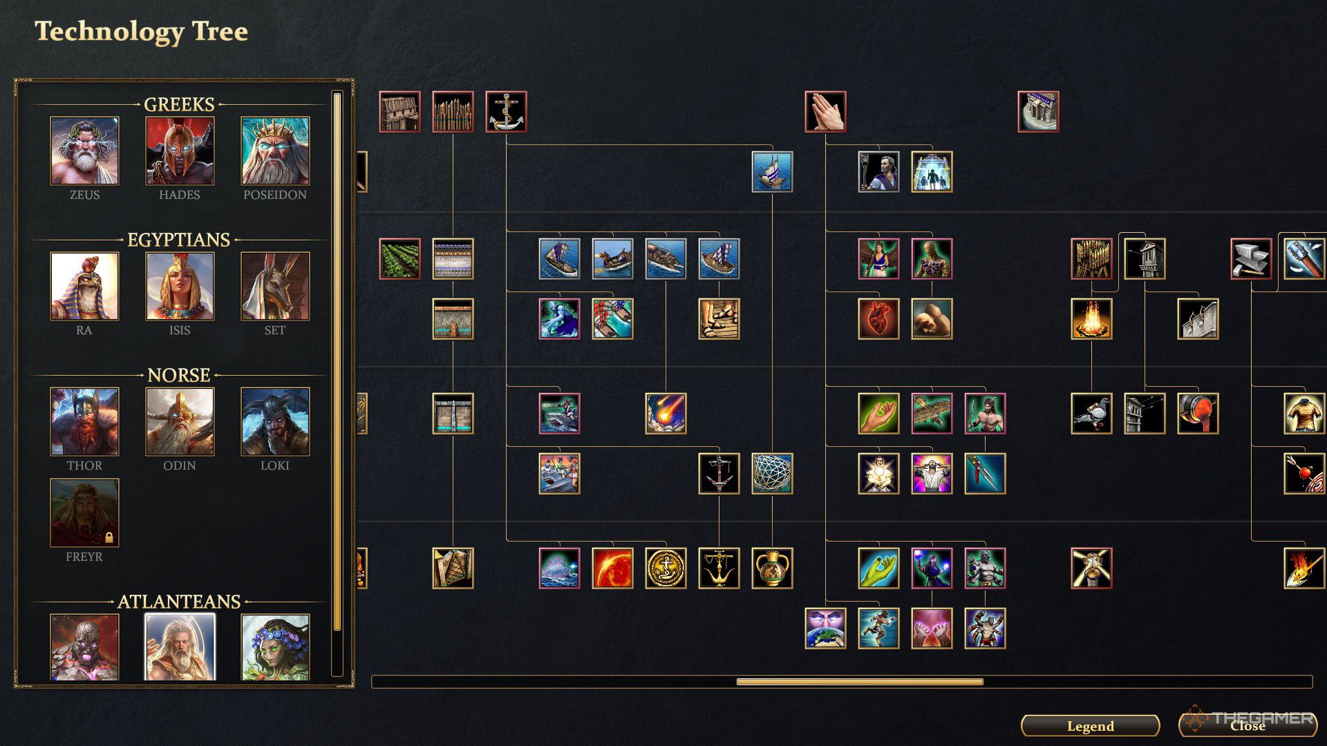 Player is inspecting tech tree in Age of Mythology - Retold.