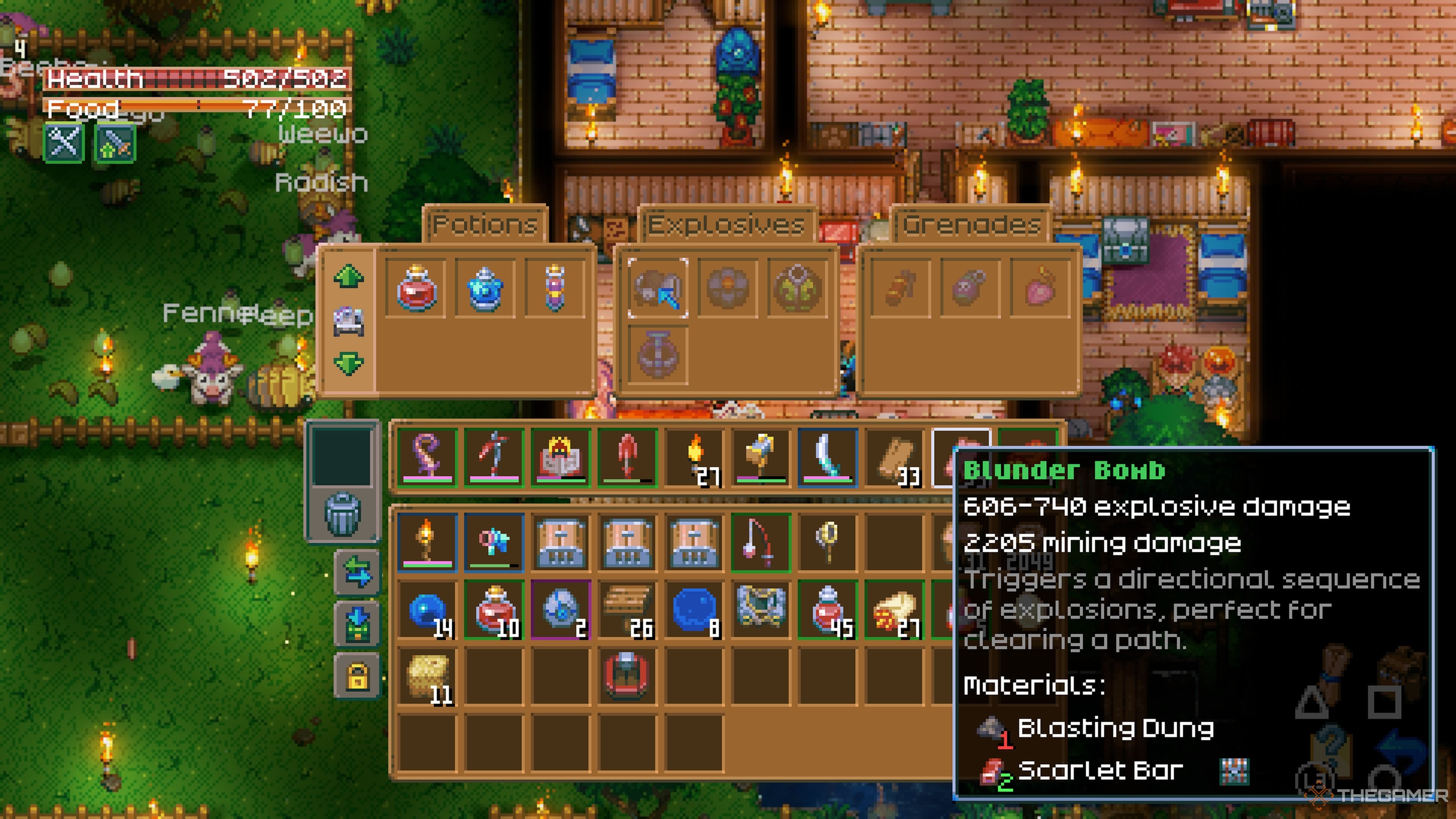 Player character using a Laboratory Table and looking at the Blunder Bomb recipe in Core Keeper.