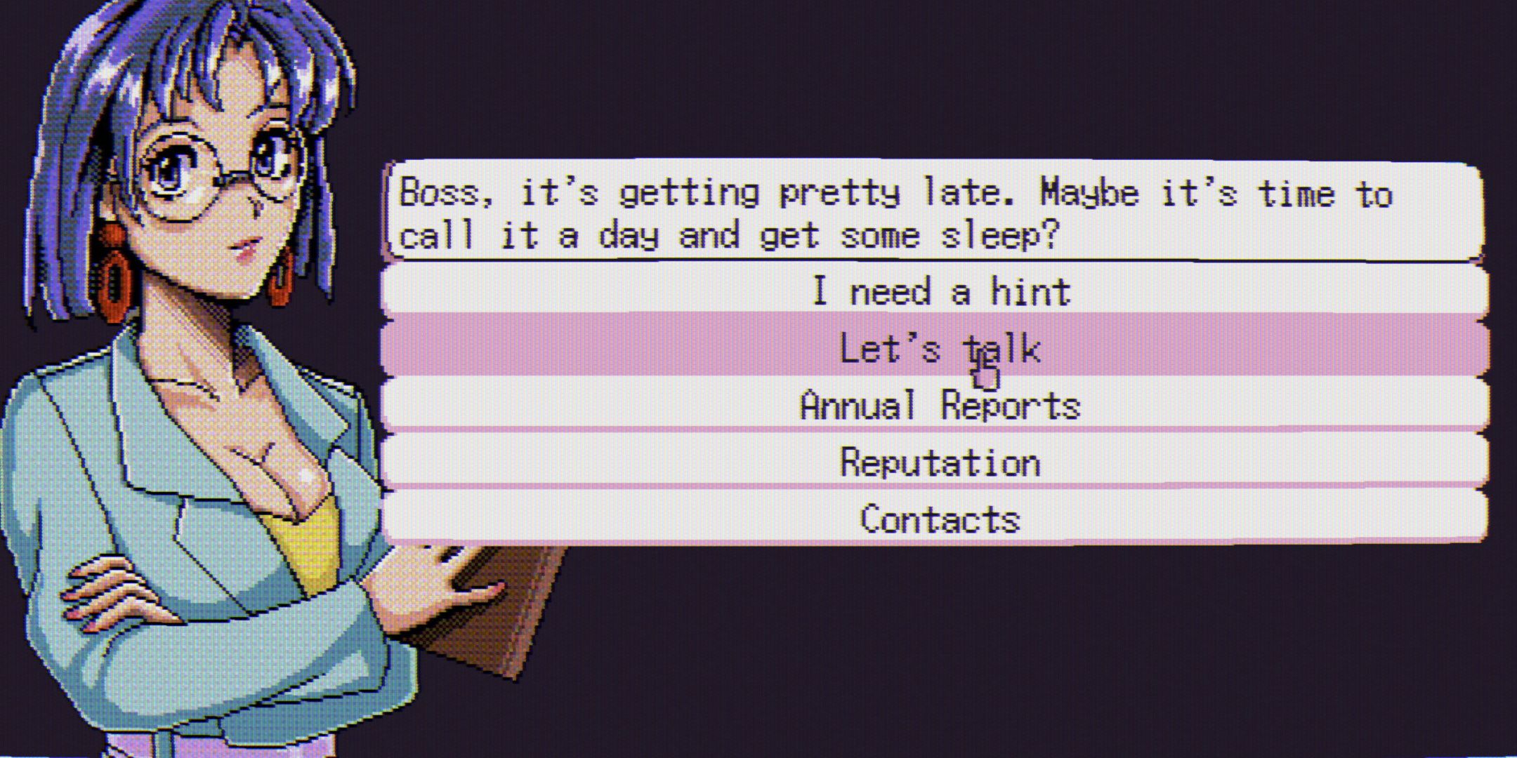 The player being given a choice of what to do next in STONKS-9000 Stock Market Simulator.