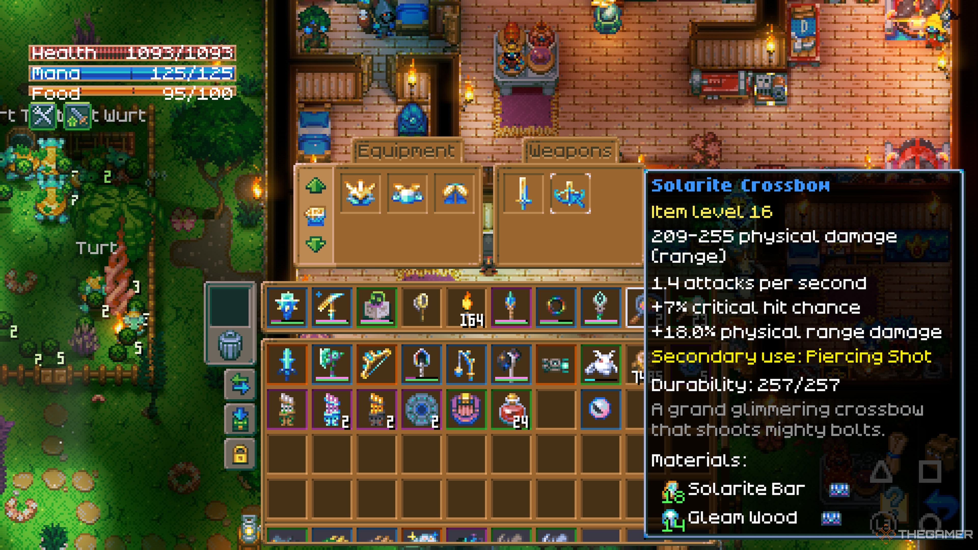 Player character crafting a Solarite Crossbow at a Solarite Anvil in Core Keeper.