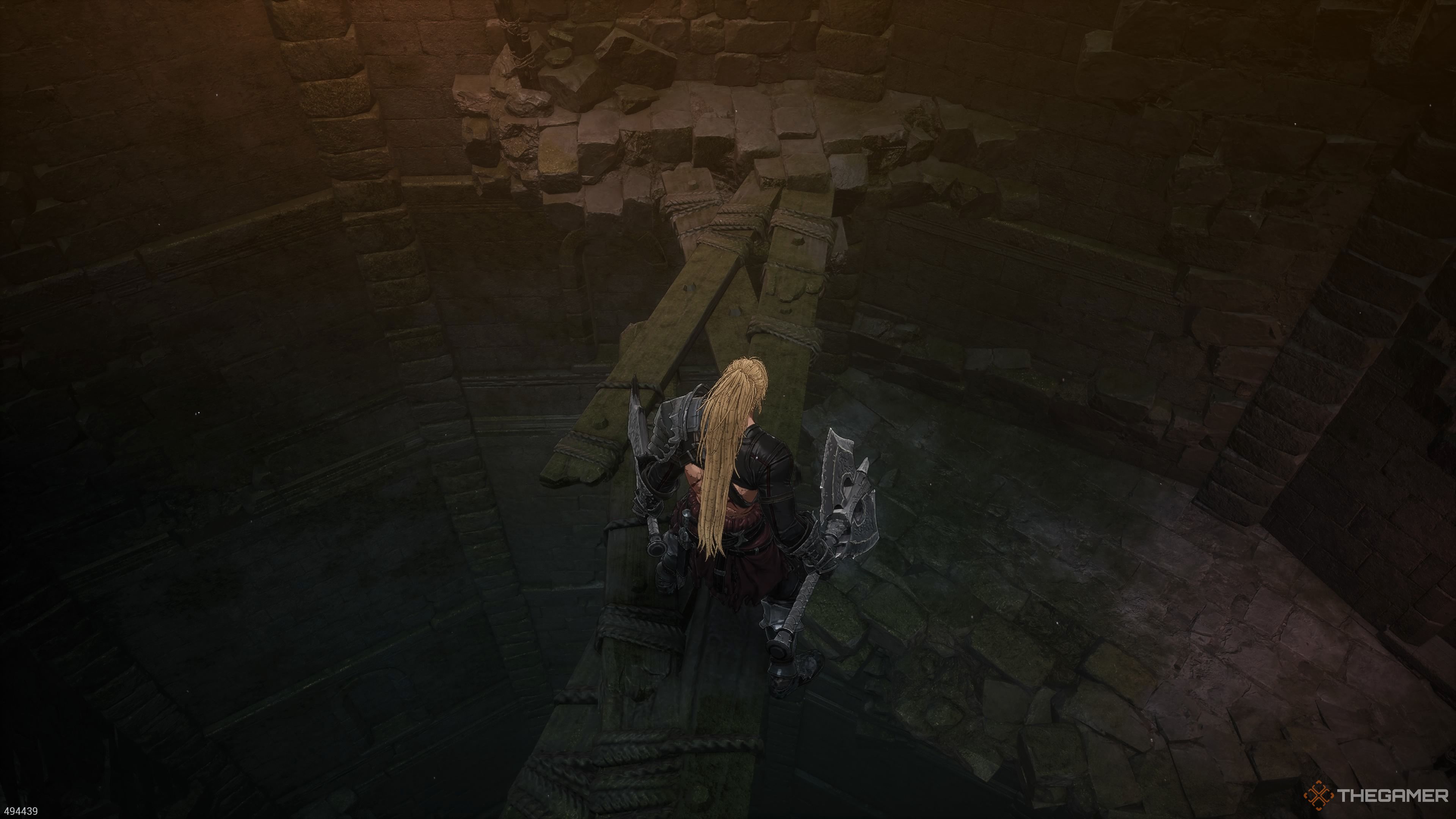 The crude bridge in the Devoured Village section of The First Berserker Khazan.
