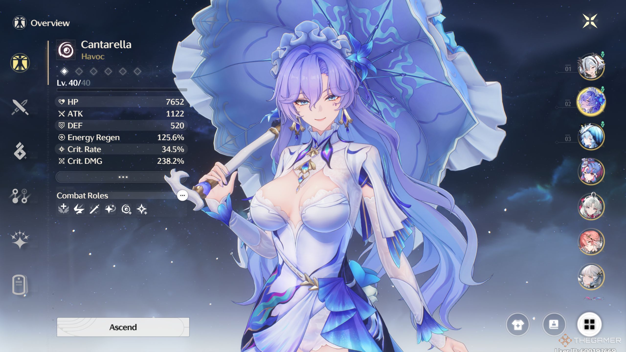 Wuthering Waves Cantarella preview screen.