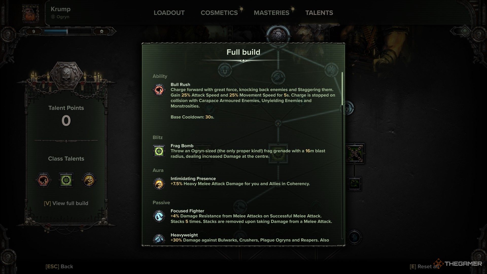 Warhammer 40,000: Darktide - An outline of the reworked ogryn talent tree.