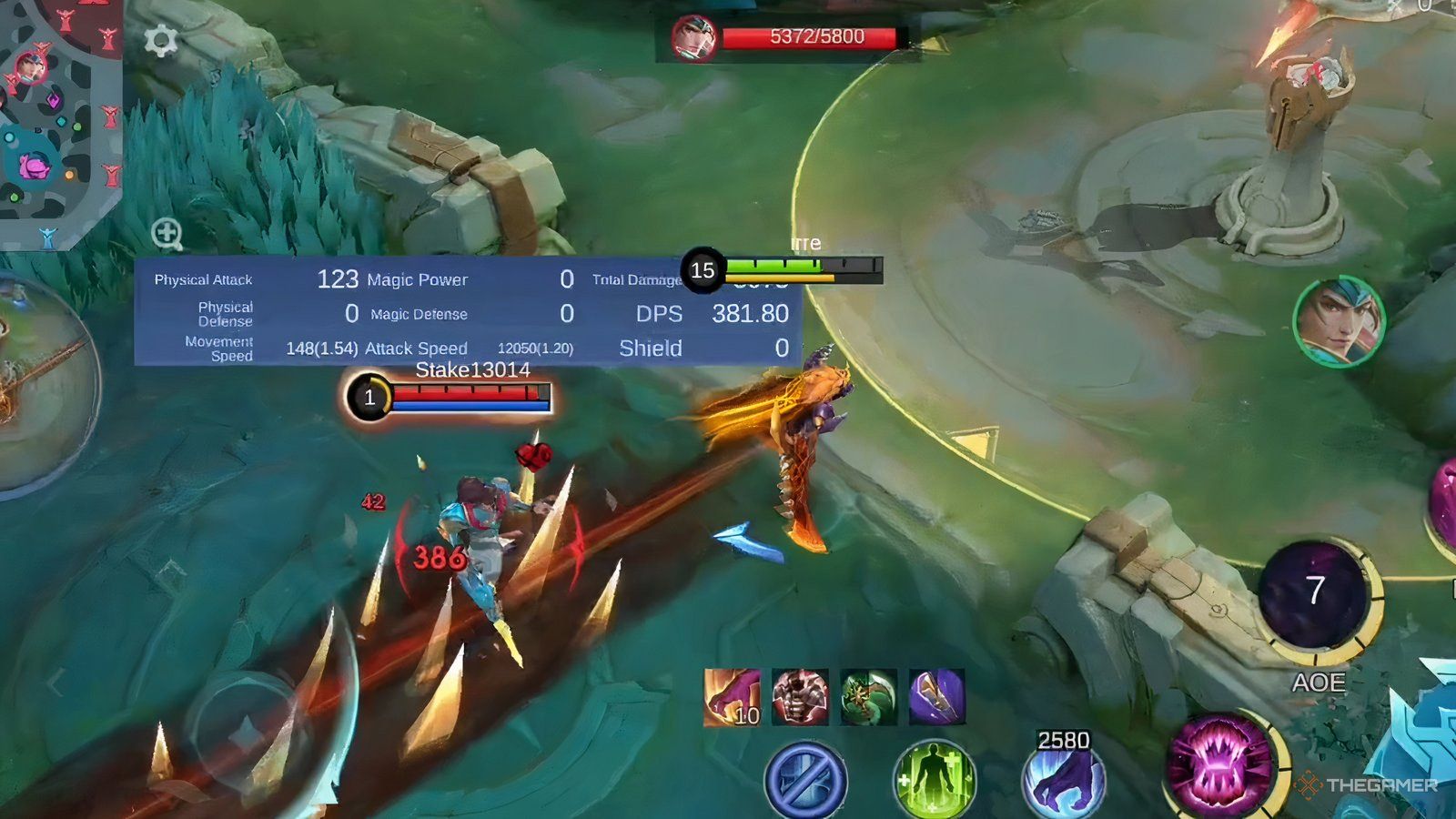 Mobile Legends, Hanzo hitting enemies in his Ultimate form using his second skill.