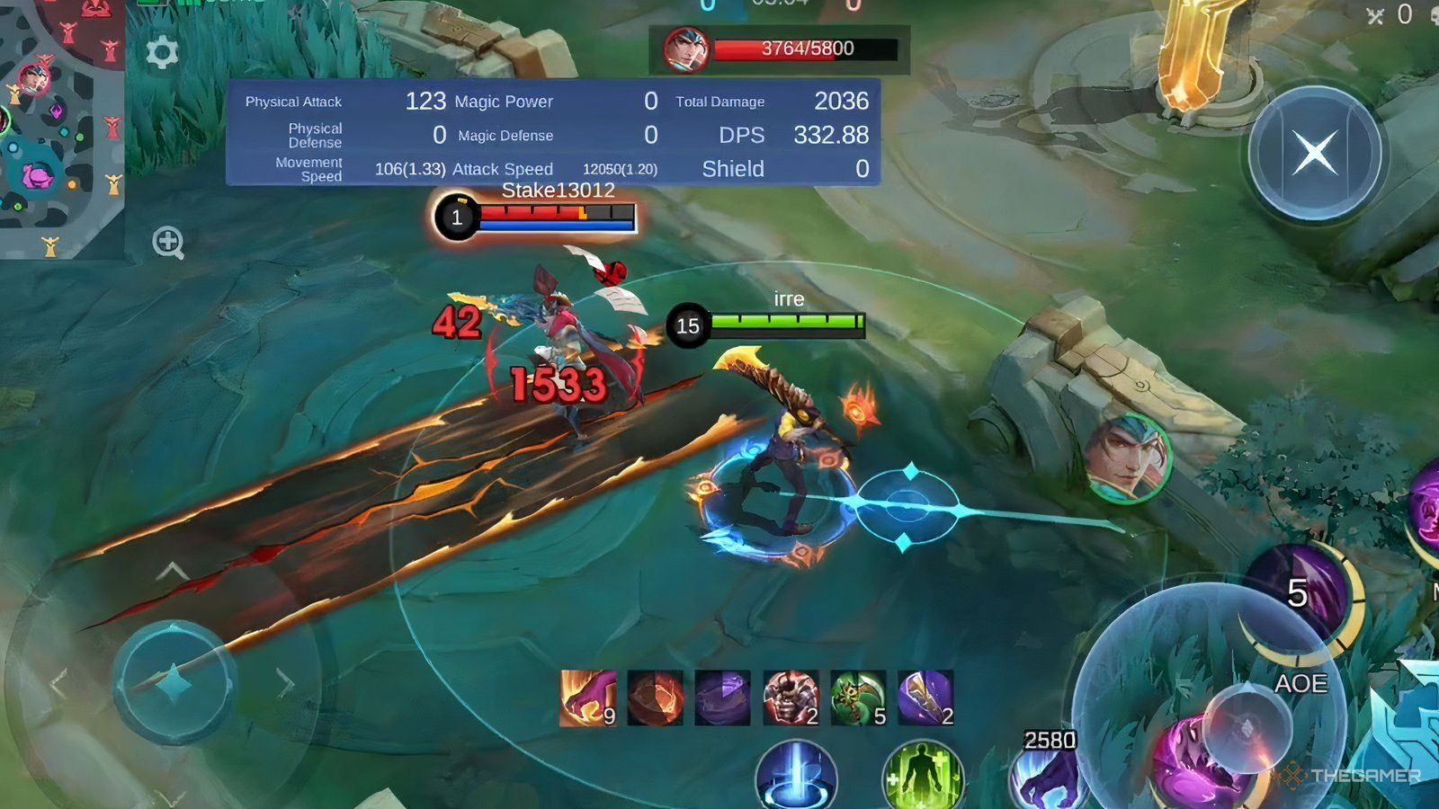 Mobile Legends, Hanzo using his s2 to deal damage.