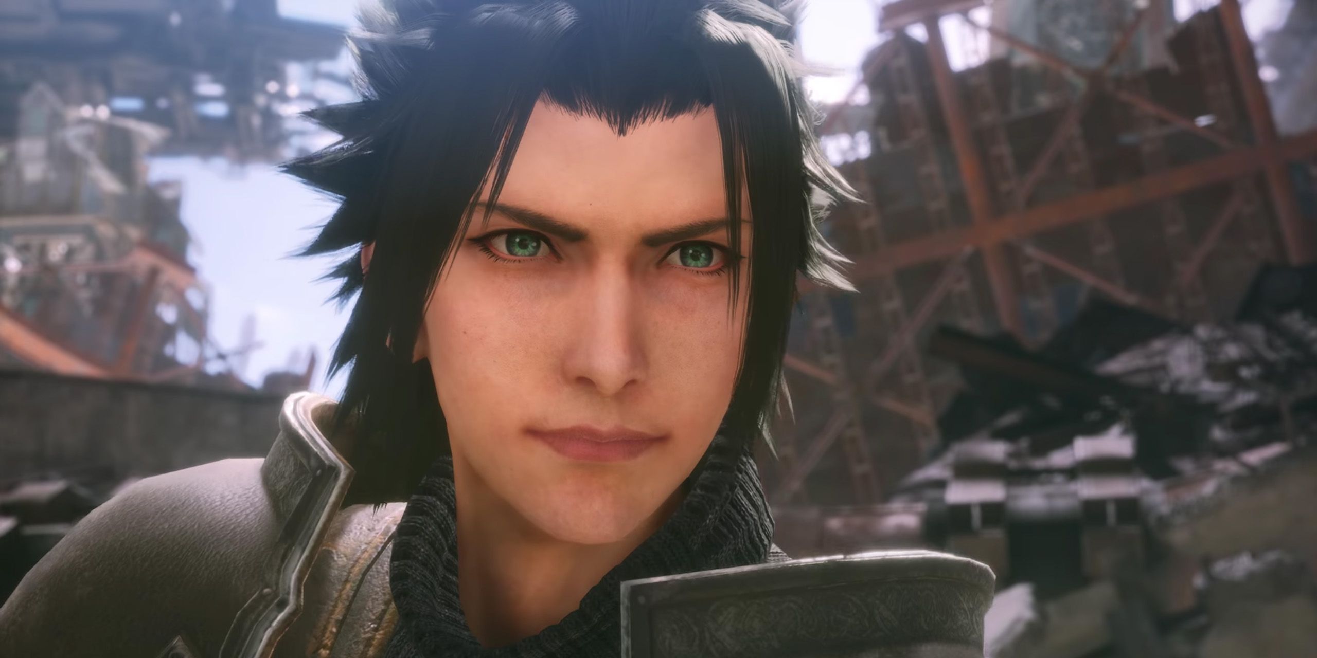 Zack Fair standing in the Midgar slums from Crisis Core: Final Fantasy 7 Reunion.