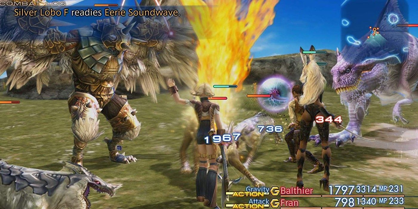 A screenshot from Final Fantasy 12, in which the party members fight a winged monster.