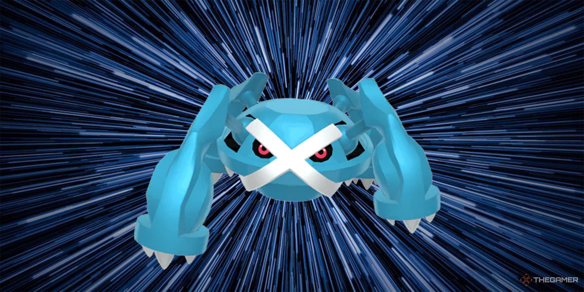 Metagross with a warp background.