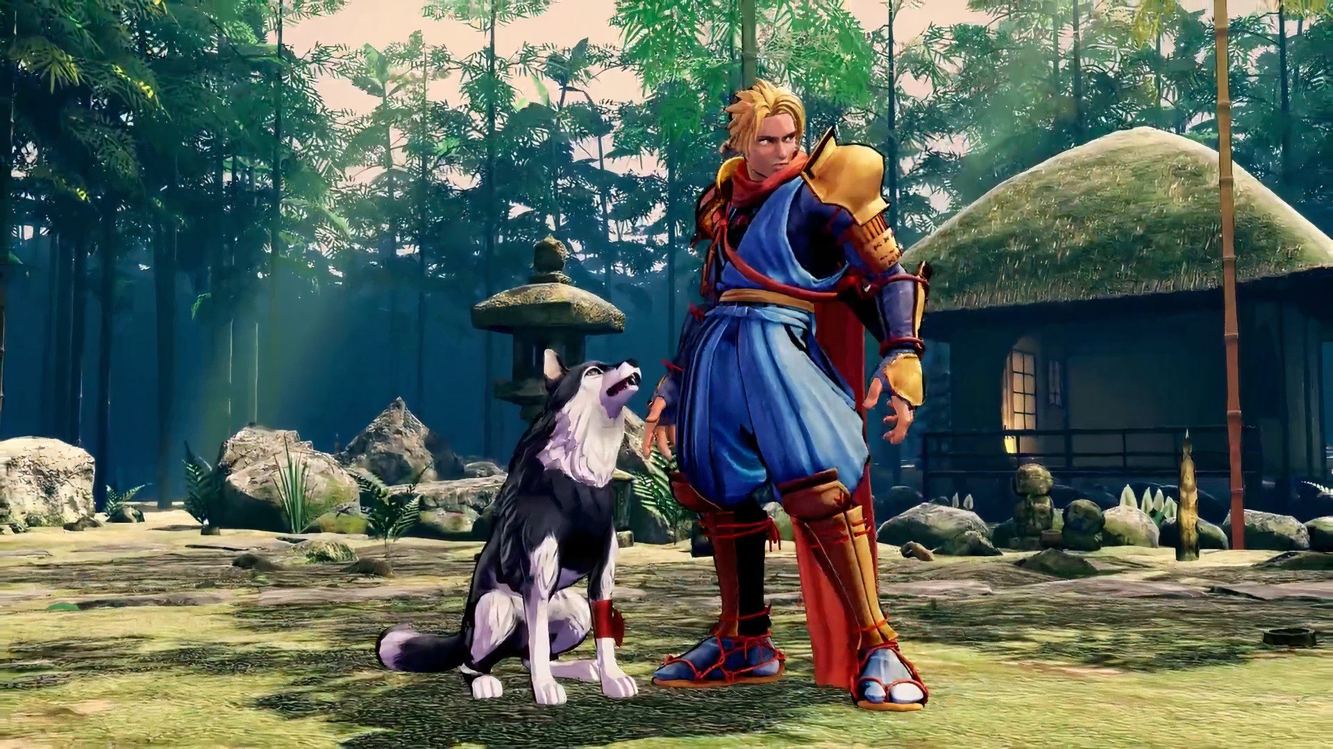 Galford and his dog Poppie in the 2019 reboot of Samurai Shodown.