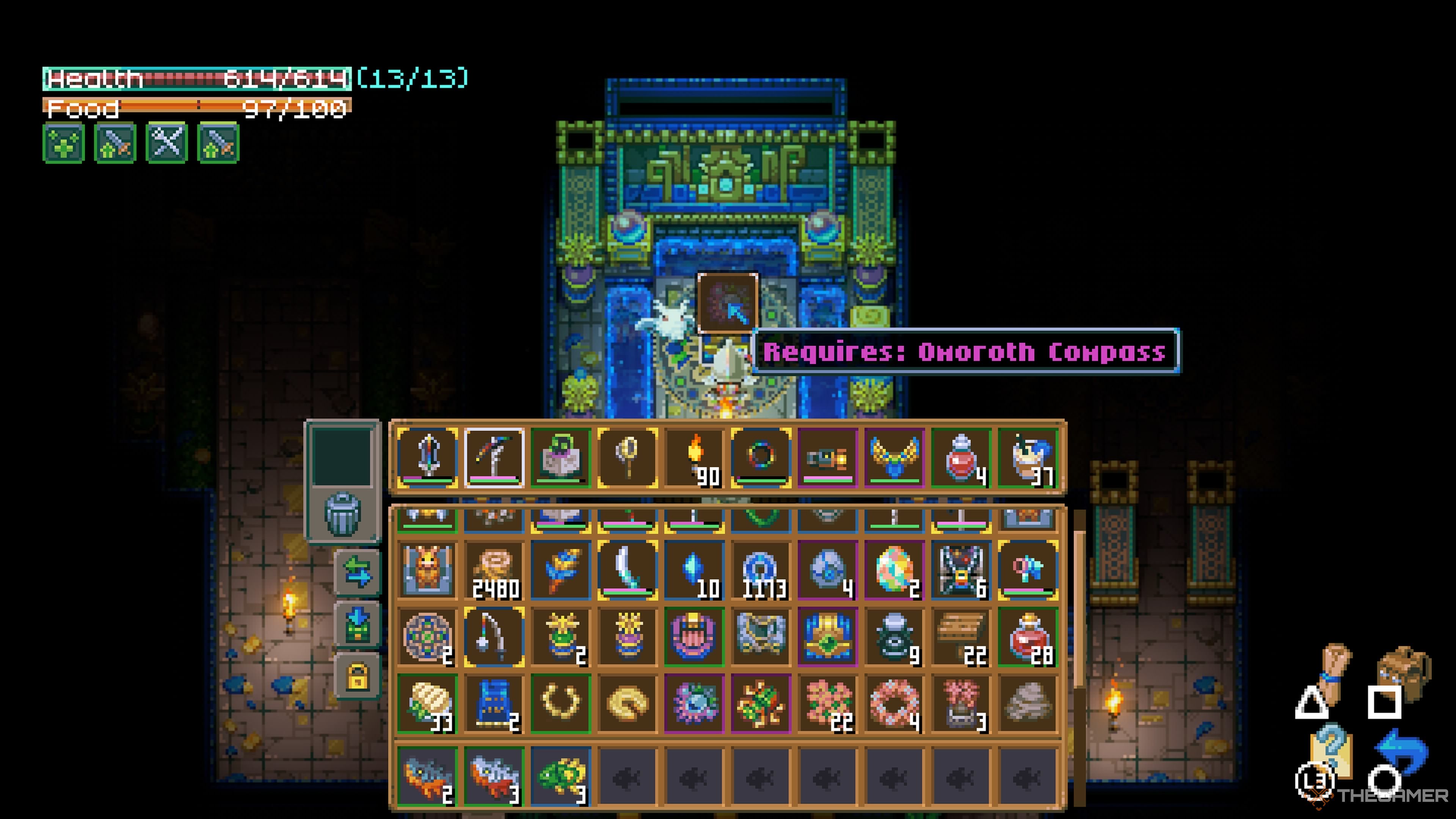 Player character interacting with the Desert King Chest and showing the required item in Core Keeper.