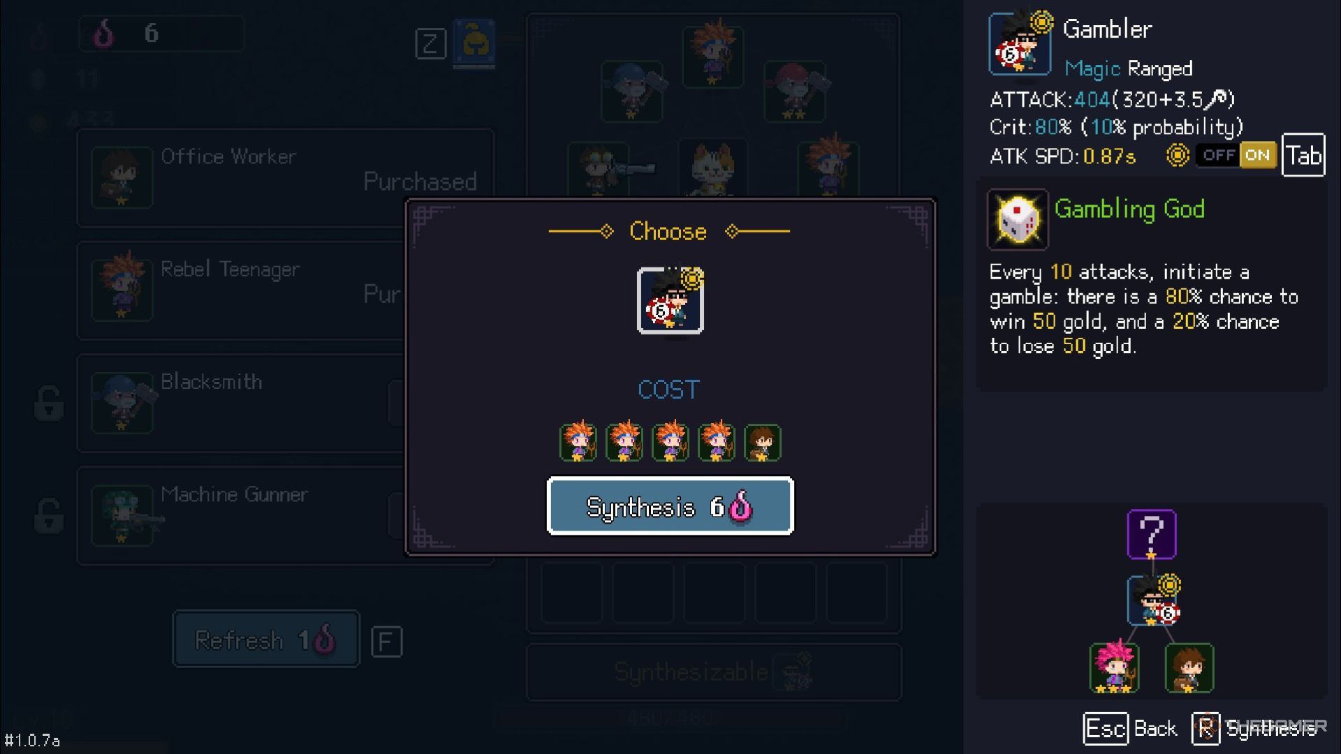 A player fuses the gambler in Stand Survivors