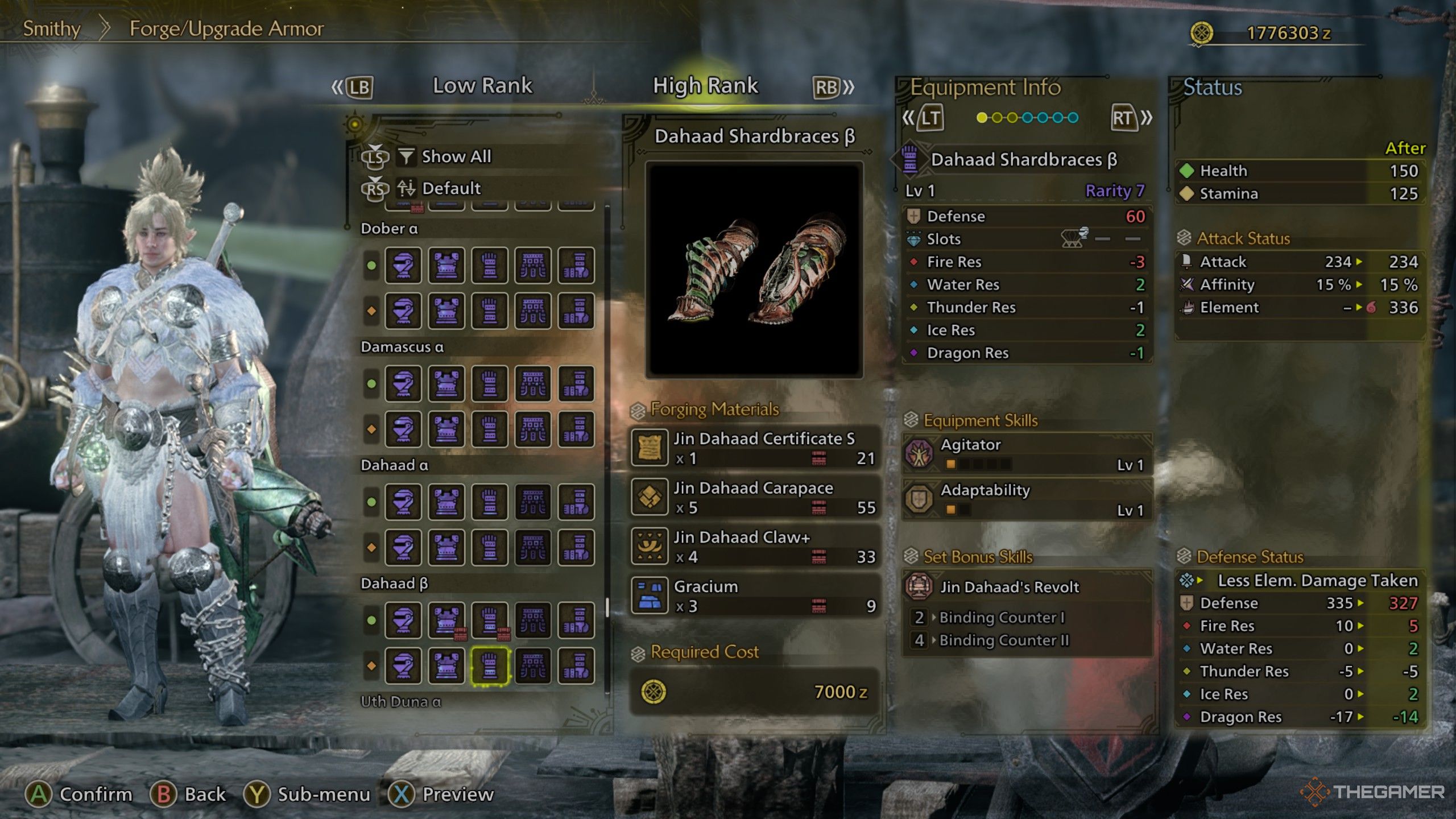 A piece of the Jin Dahaad armour using Gracium to be crafted in Monster Hunter Wilds.