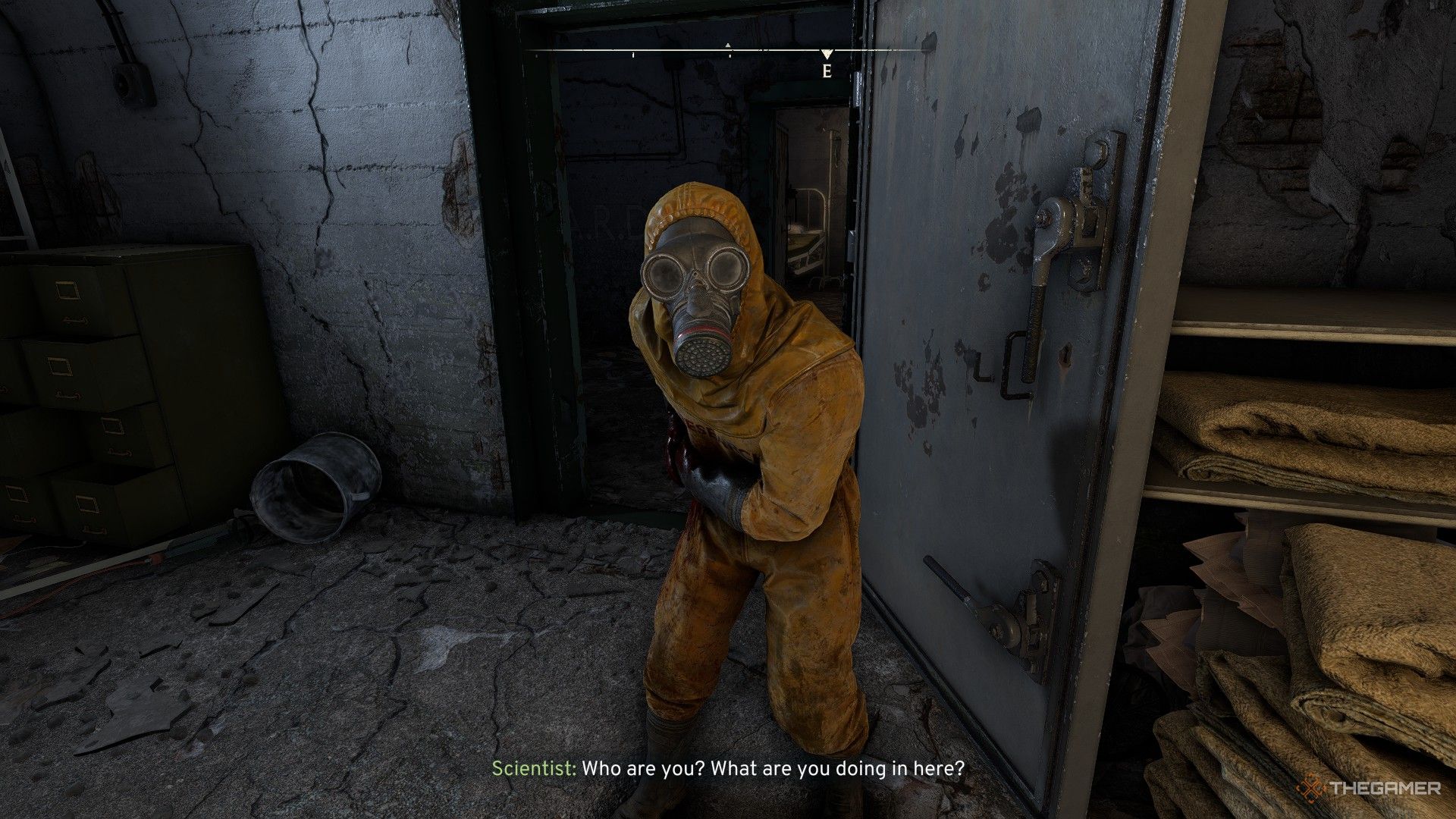 the wounded scientist finds the player in bunker L8 at the beginning of atomfall.