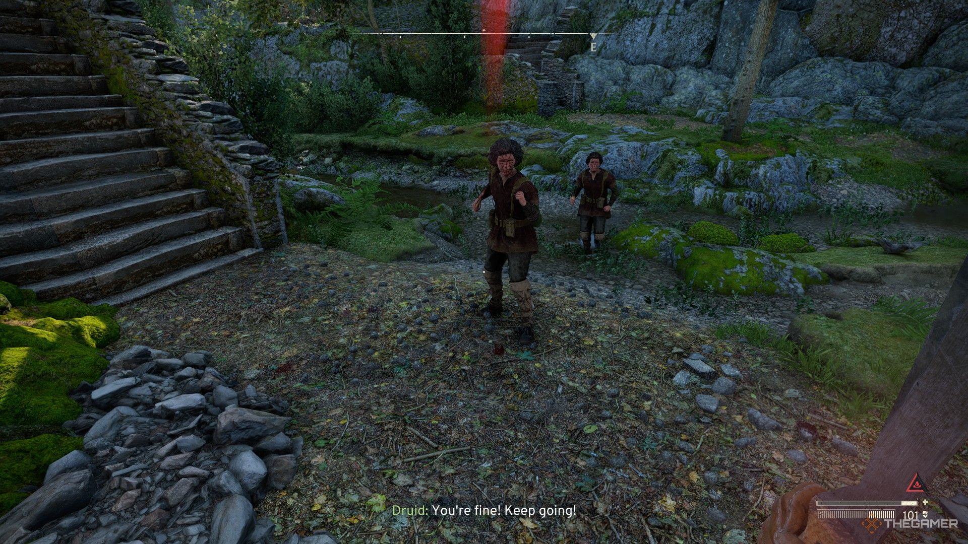 the player is pursued by two druids while at low health and at risk of the bleeding status effect in atomfall.