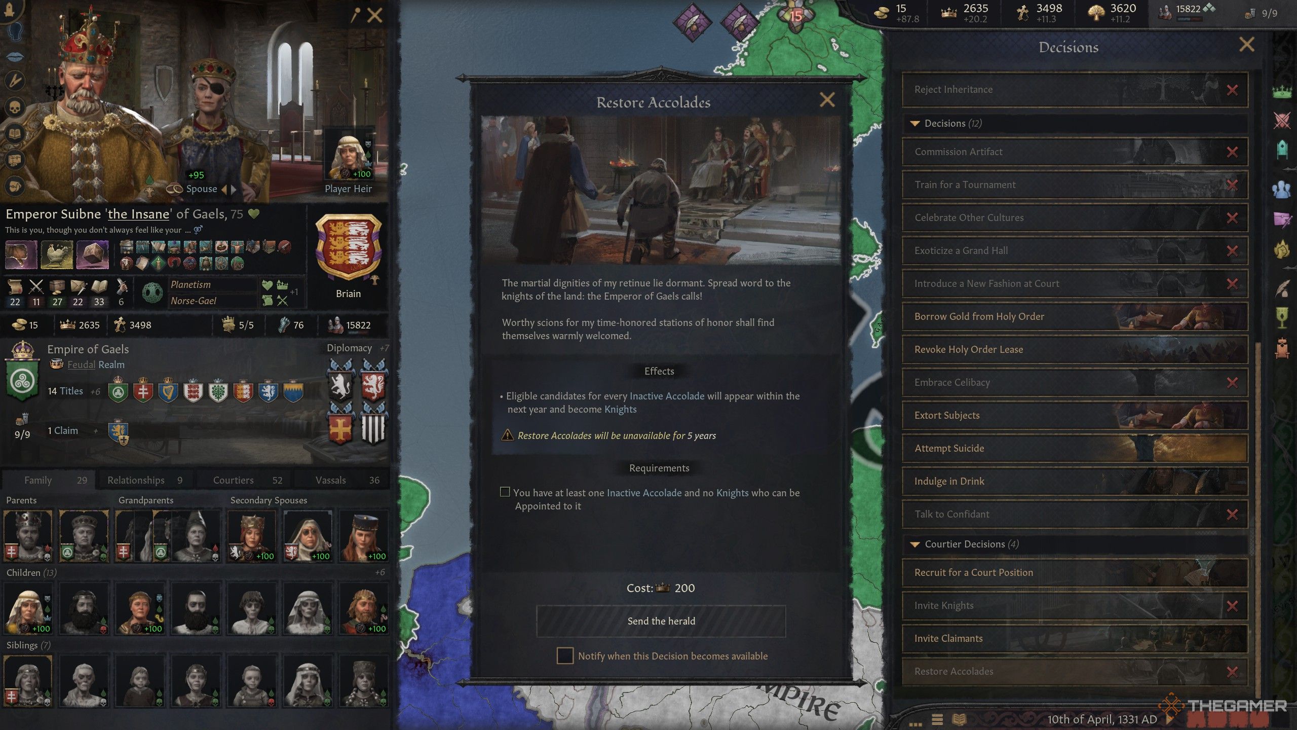 The Restore Accolades decision in crusader kings 3.