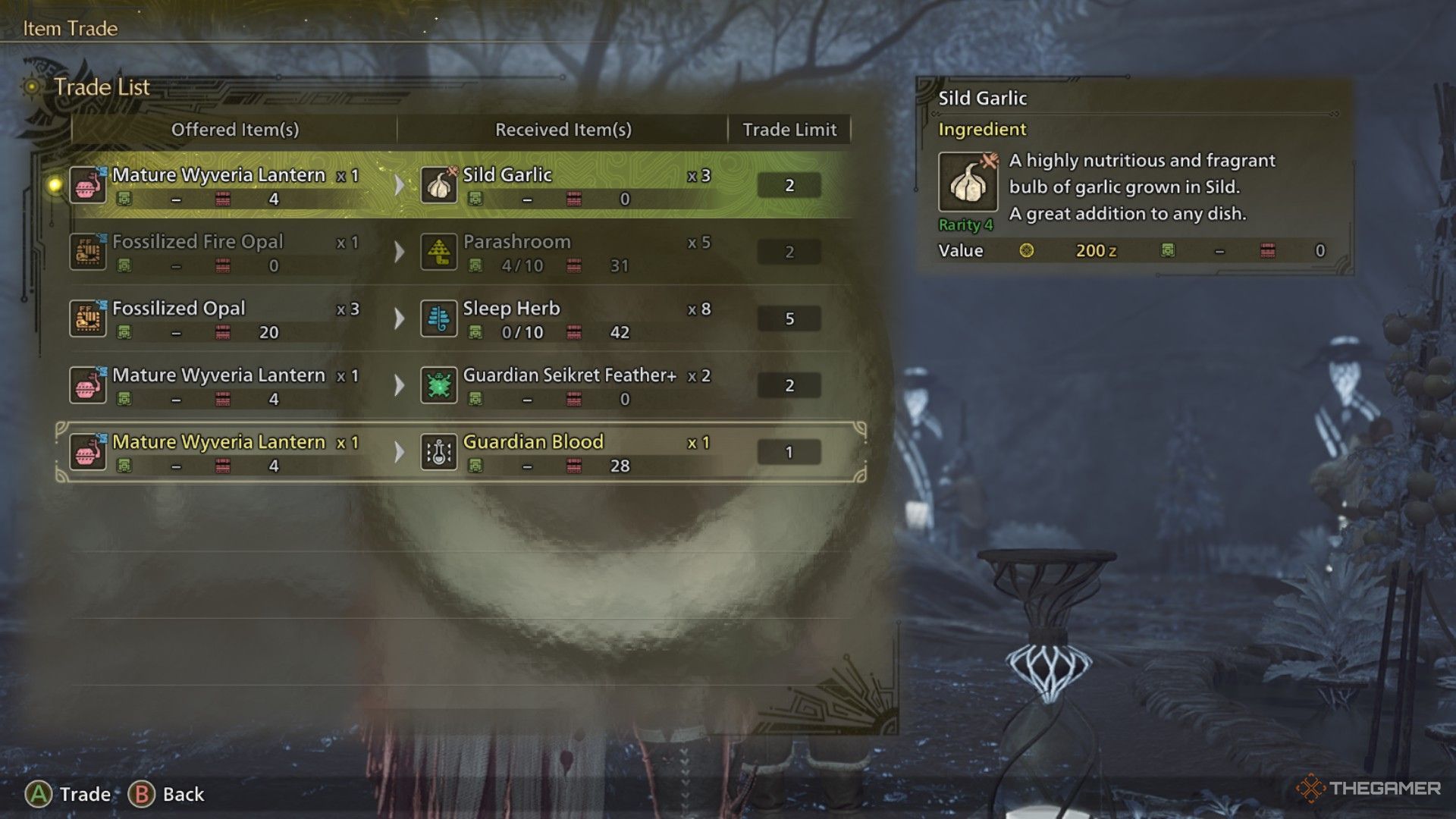 The image shows Ren's Local Trading menu in Monster Hunter Wilds.