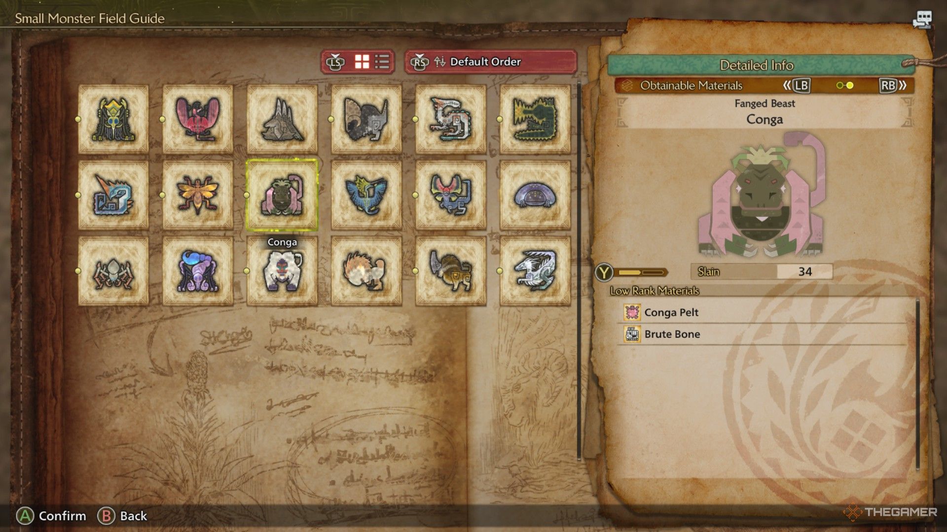 The image shows the Low Rank materials of a Conga in Monster Hunter Wilds.