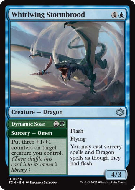 Whirlwing Stormbrood is a 4/3 Creature - Dragon spell.