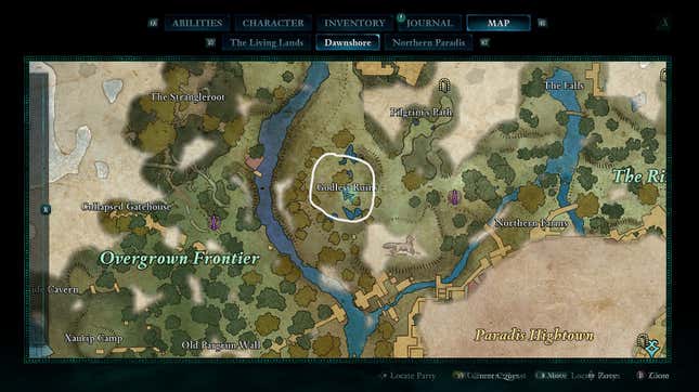 An image of a map showing the location of Sheathed in Summer dagger in Avowed.