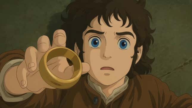An animated Frodo prepares to put on the one ring.