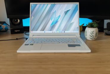 Acer Nitro V 14 gaming laptop on a wooden desk