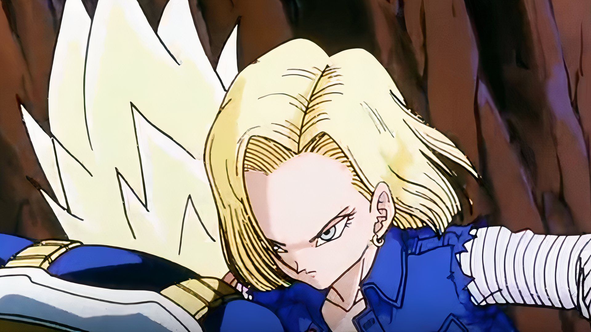 Vegeta fights with Android 18 in Dragon Ball Z.