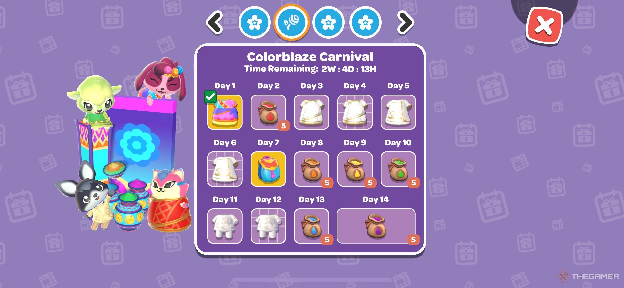 The daily rewards for the Colorblaze Carnival in Hello Kitty Island Adventure.