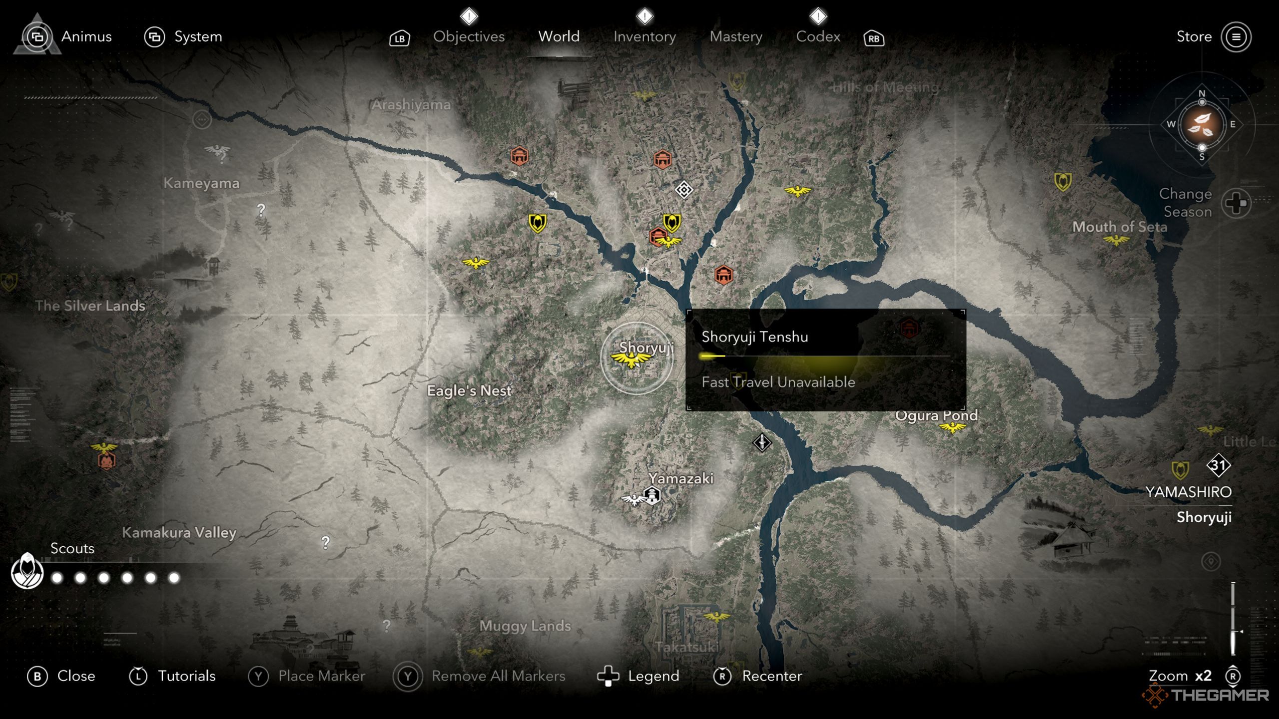 Assassin's Creed Shadows Shoryuji castle location on the map.