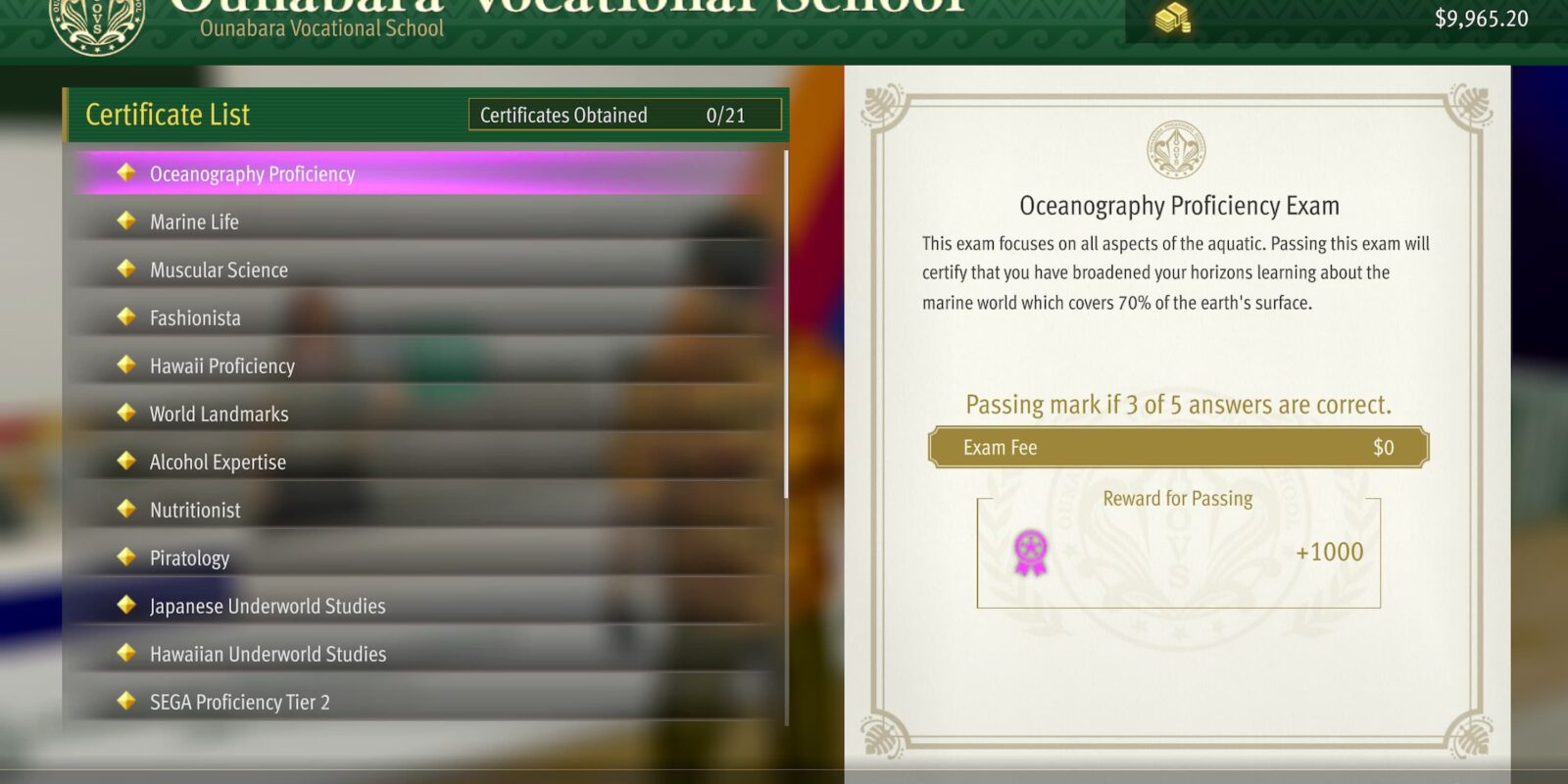 All Ounabara Vocational School Exam Answers In Like A Dragon: Pirate Yakuza in Hawaii