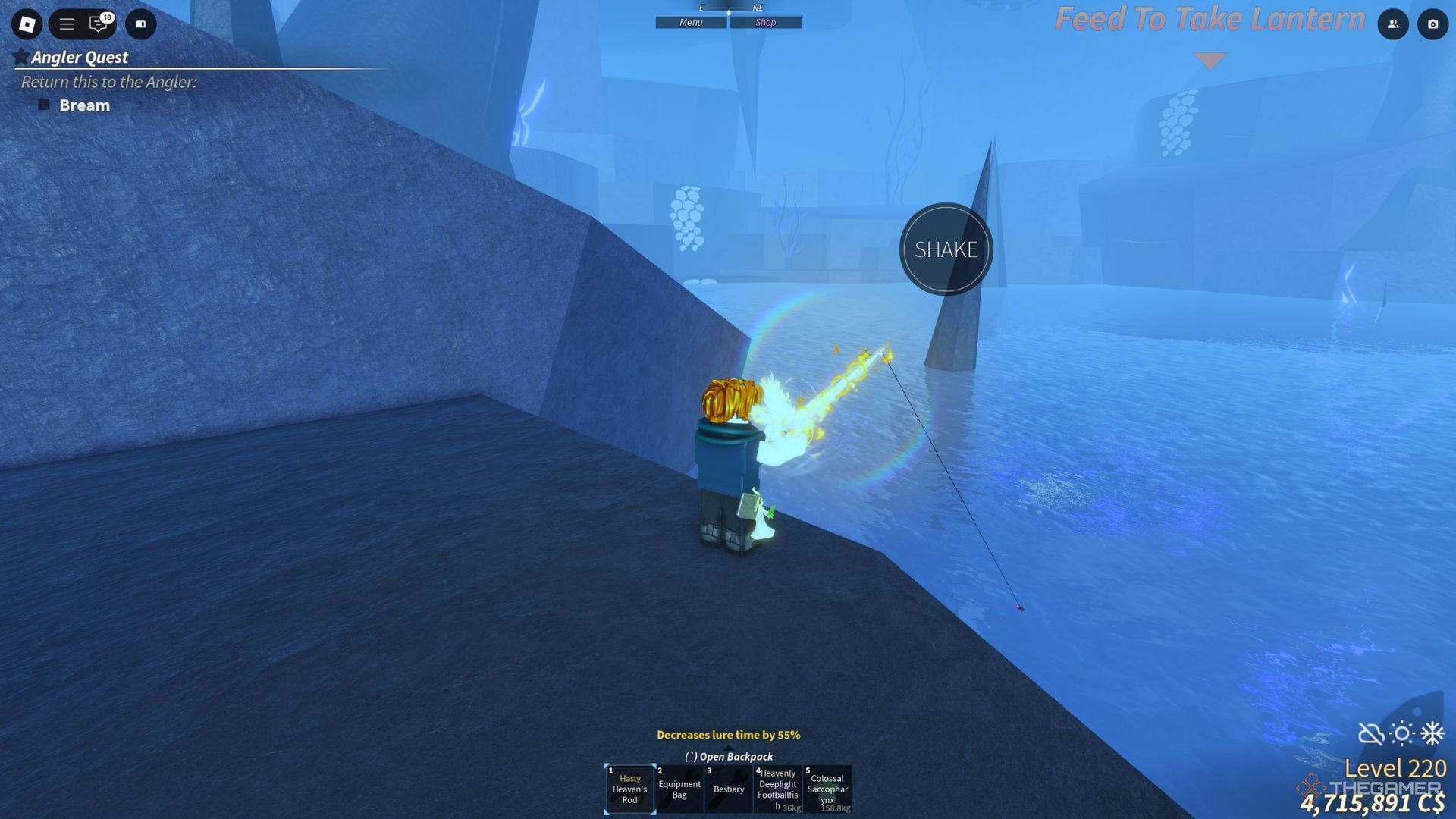 The player character is fishing in the Abyssal Zenith area in Fisch.