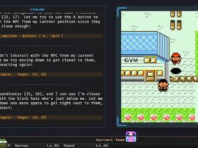 an ai chatbot plays a modded verion of pokemon red and jumps down a ledge to talk to an npc