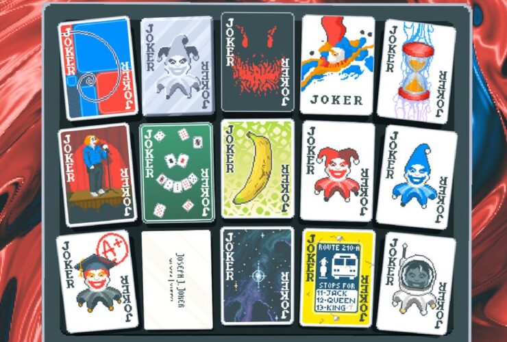 Balatro screenshot showing an assortment of joker cards