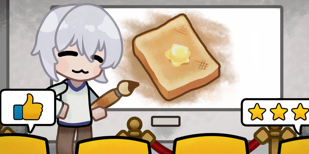 The cover of the Roblox game Fine Arts with a cartoon artist in front of a whiteboard.