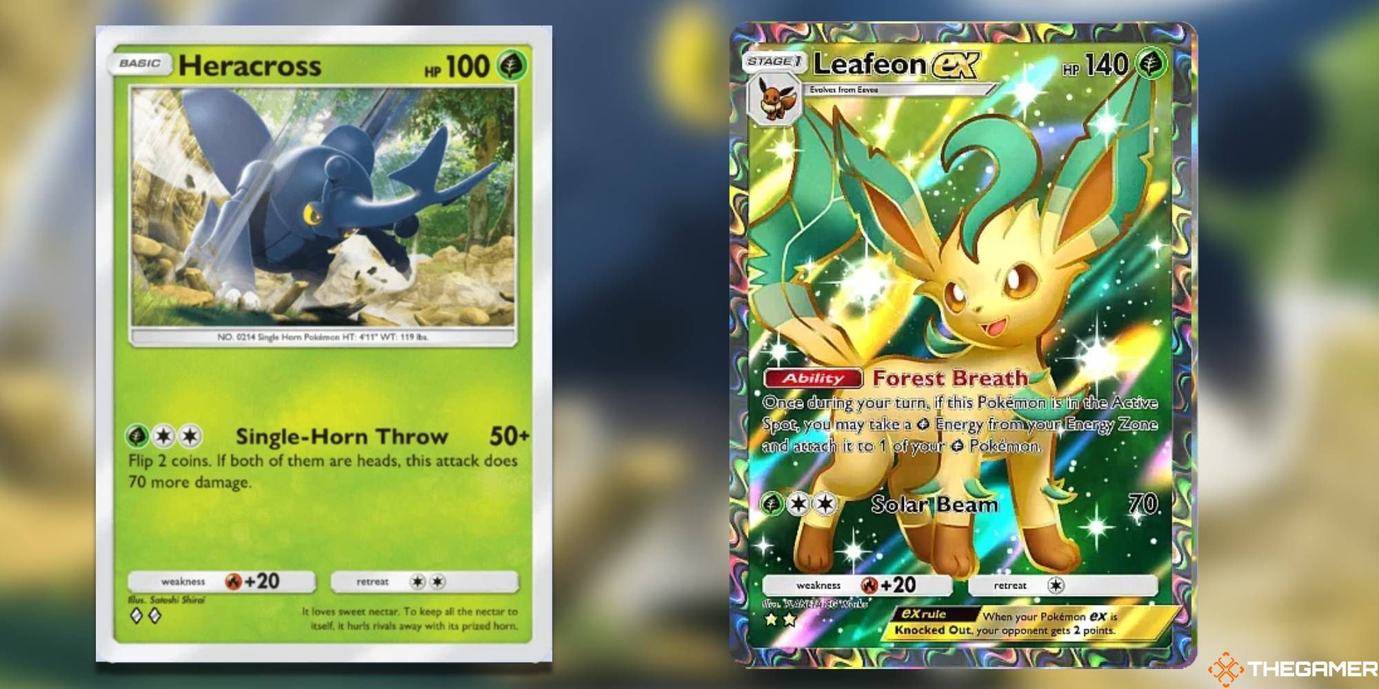 Heracross and Leafeon Ex split image.