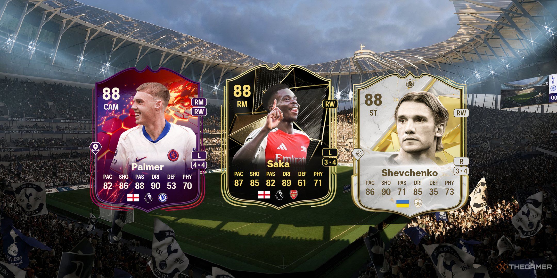 Palmer's, Saka's, and Shevchenko's cards in EA Sports FC 25.