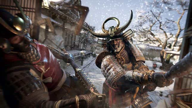 Yaskuke delivers a blow to an enemy with a large weapon.