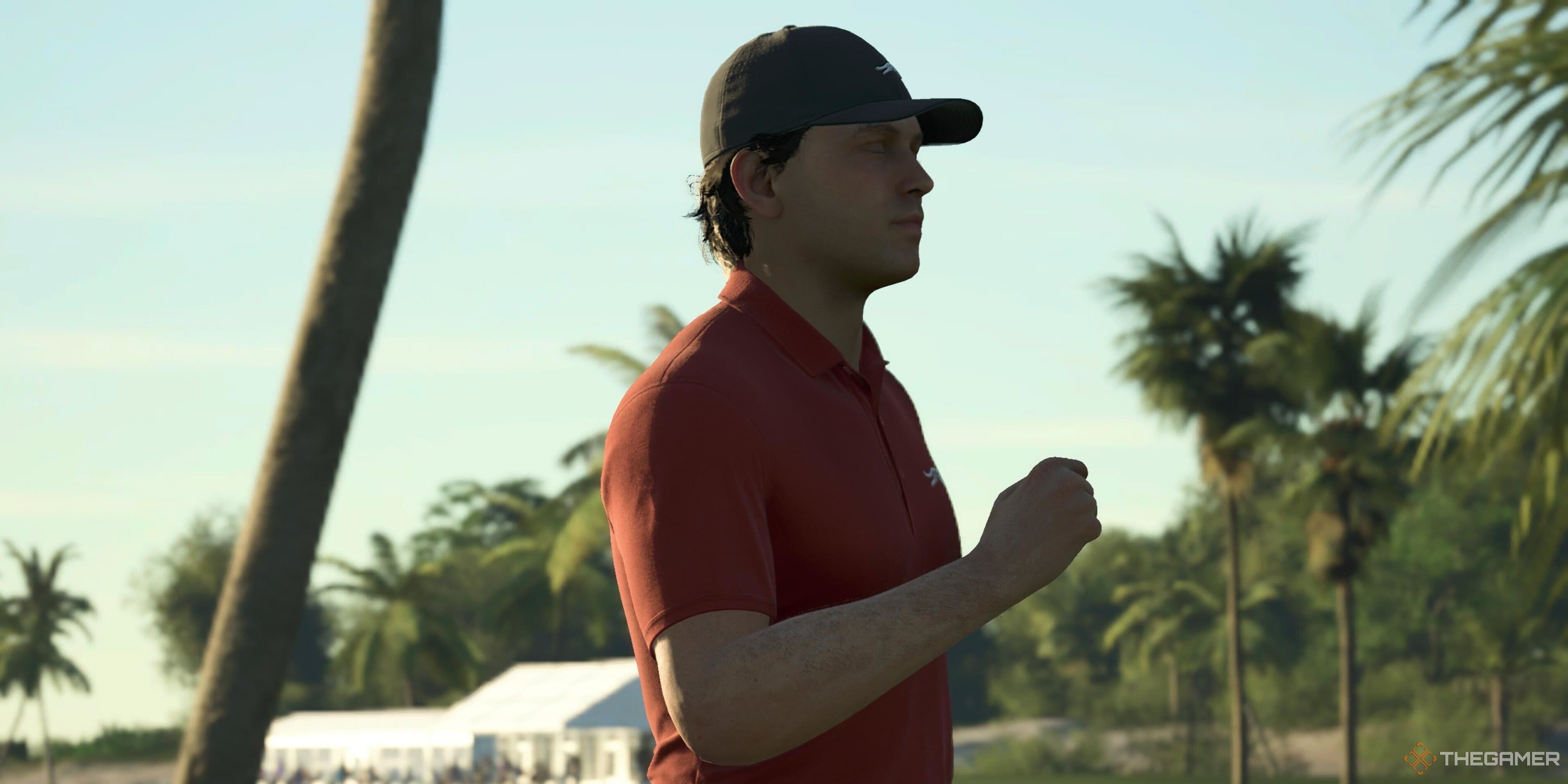 A player celebrating in PGA Tour 2K25.